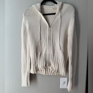 Cream Zip Up Knit Hoodie Y2K Coquette Soft Girl Sweater Clean Girl Comfort